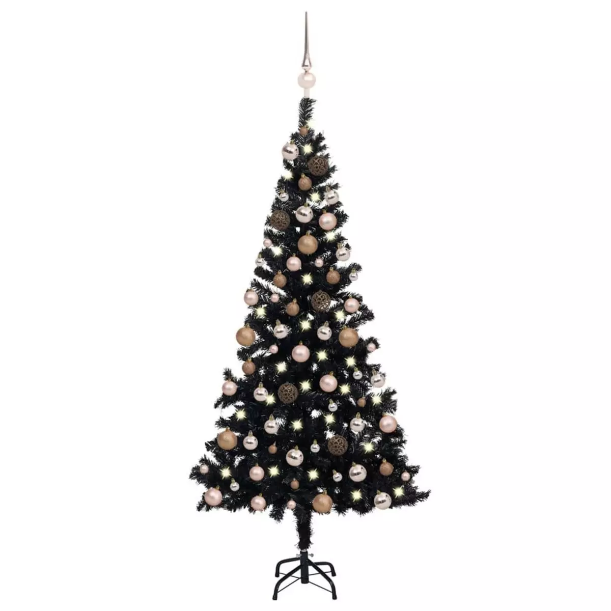 VIDAXL Arbre de Noël artificiel pre-eclaire et boules noir 150 cm PVC