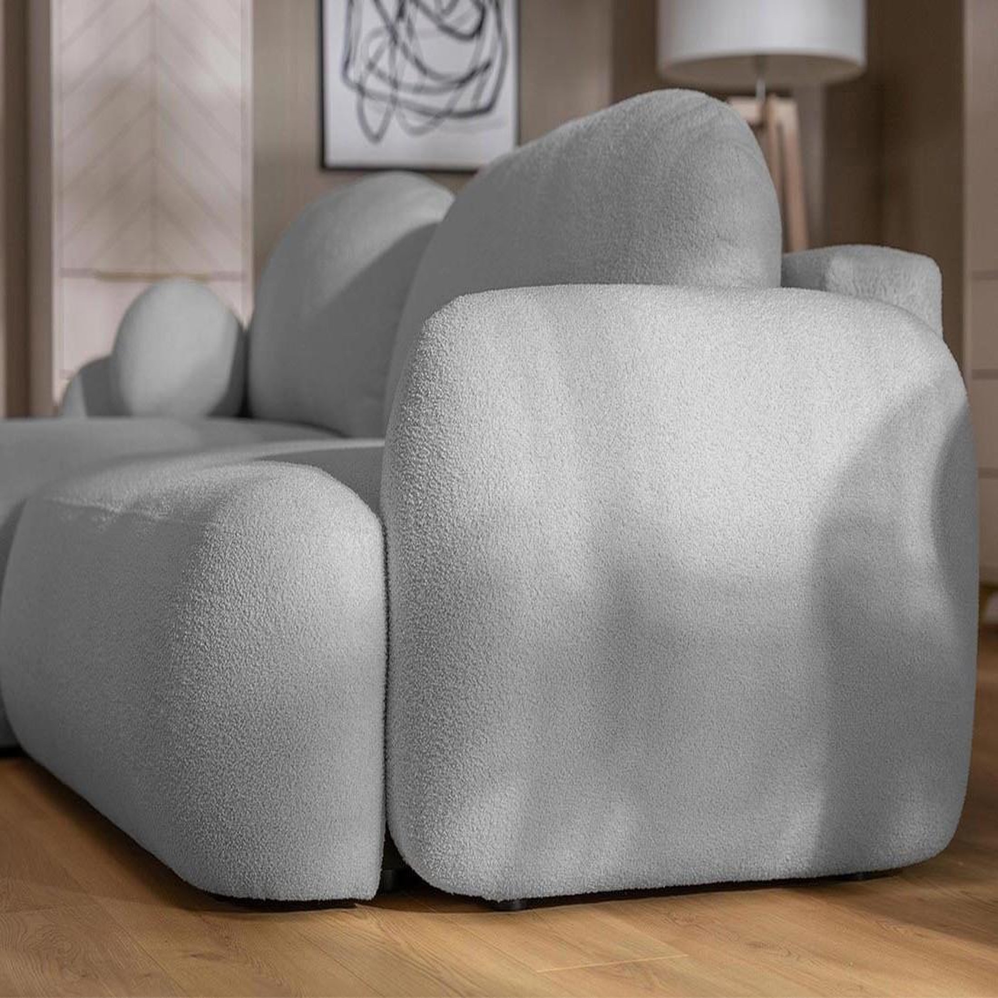 Voir la diapositive 4 : BEST MOBILIER Berenice - canapé d'angle droit 4 places convertible avec coffre en tissu bouclette