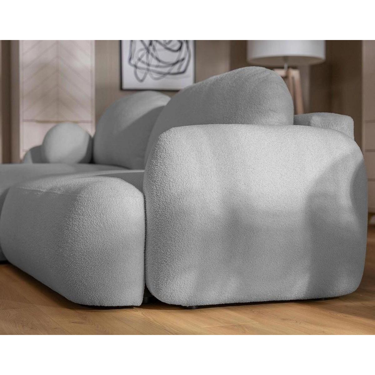 BEST MOBILIER Berenice - canapé d'angle droit 4 places convertible avec coffre en tissu bouclette