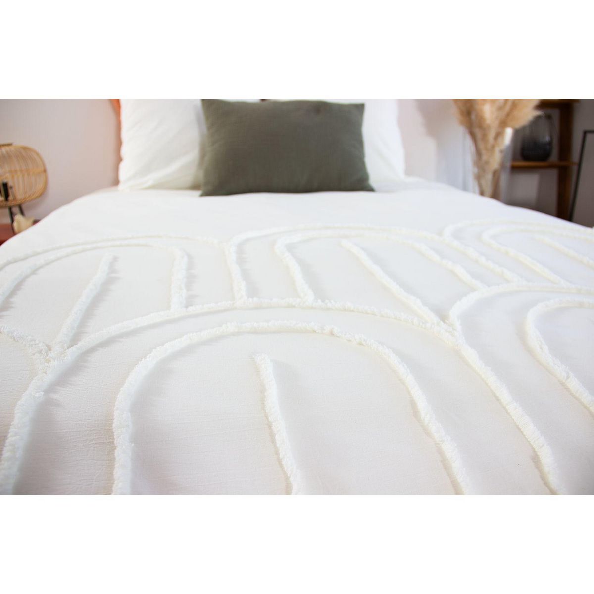 COTE DECO Parure de lit finition tufté - 100% coton lavé 52 fils/cm² - 240 x 260 cm