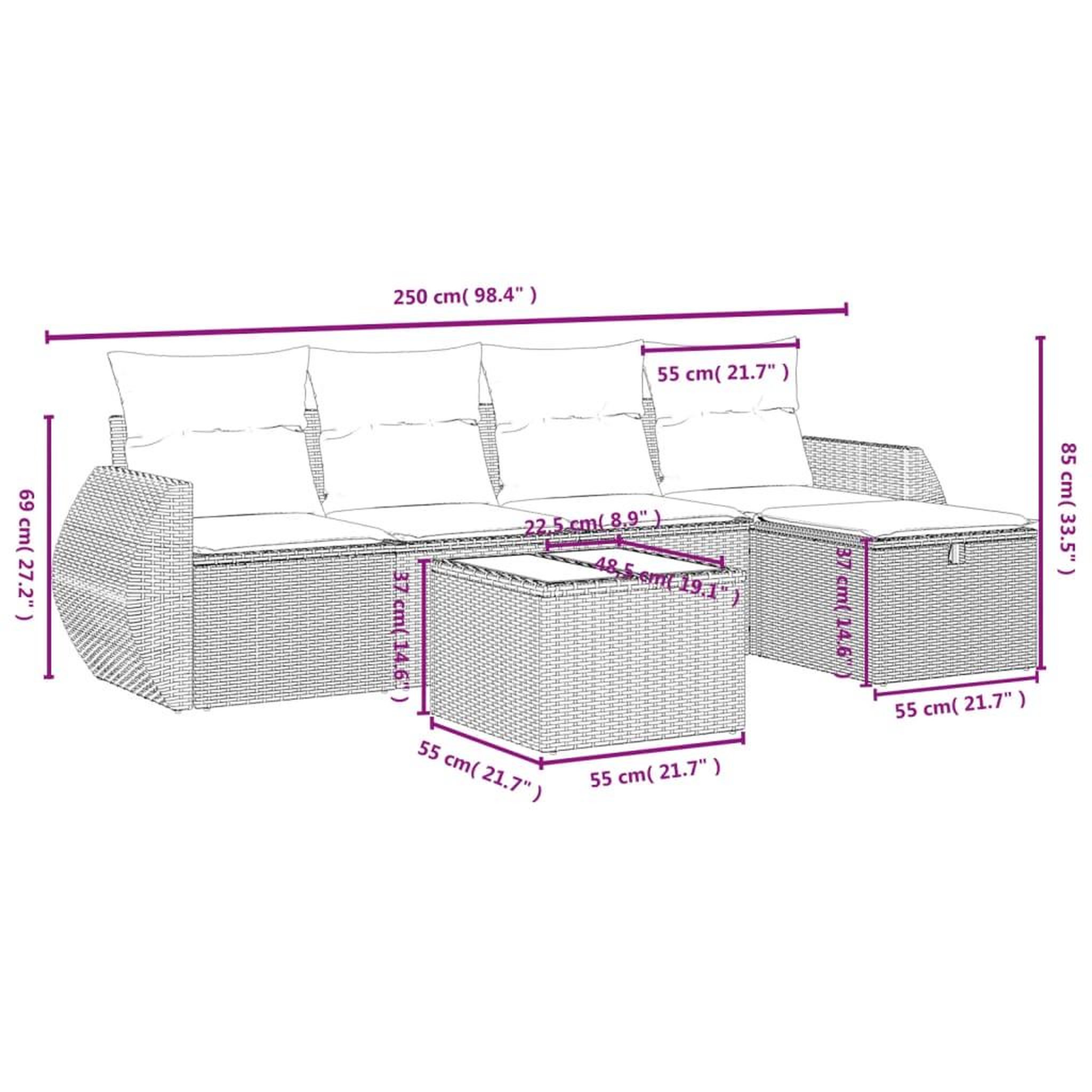 Voir la diapositive 4 : VIDAXL Salon de jardin 6 pcs avec coussins noir resine tressee