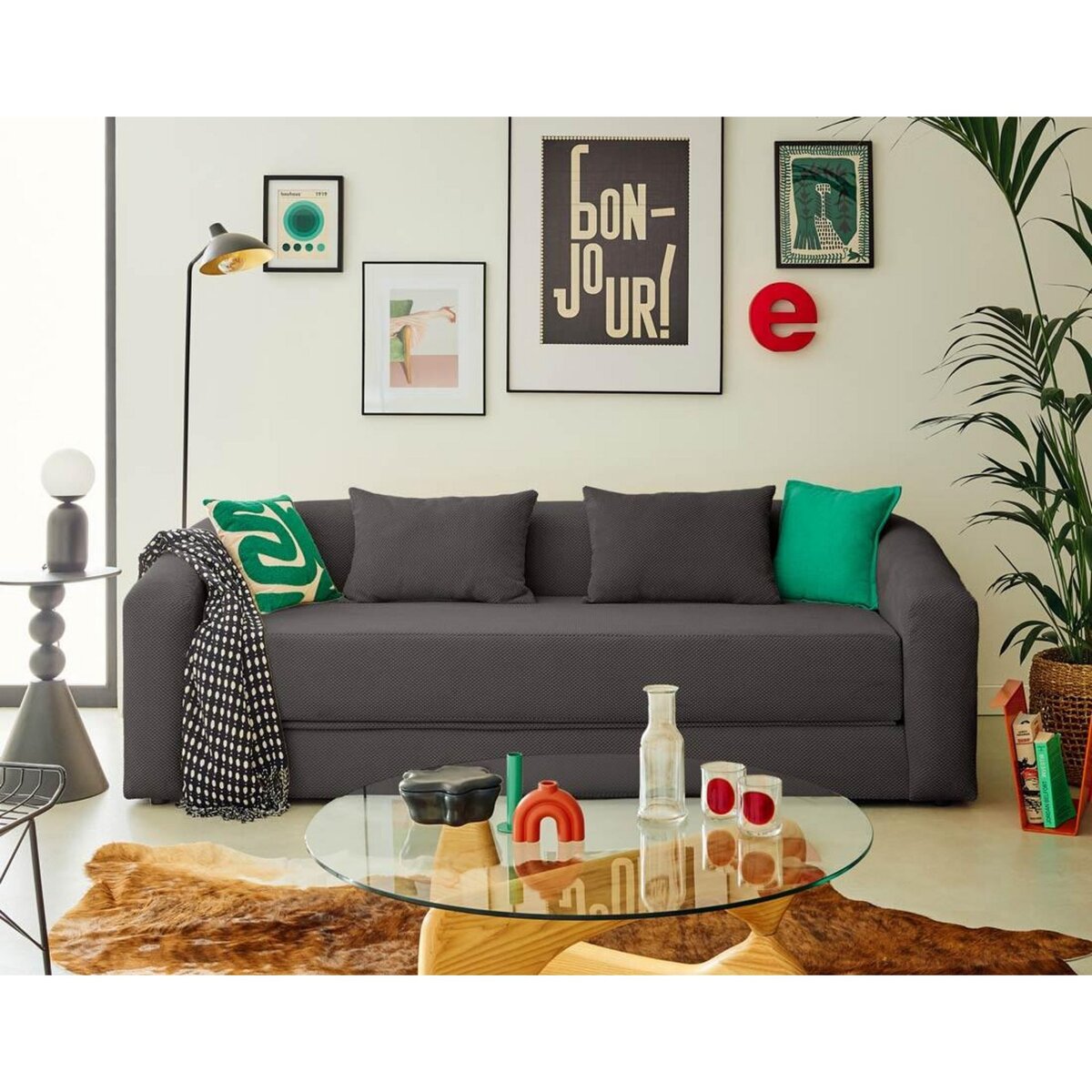 BEST MOBILIER Nuvia - canapé convertible déplimousse 3 places en velours texturé