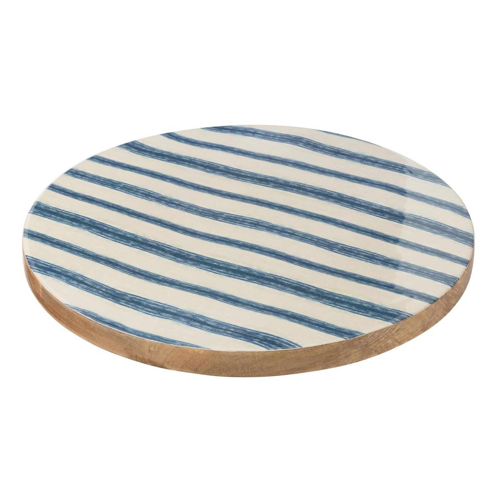 J-LINE Plateau tournant en bois  aurelio  45cm bleu & blanc