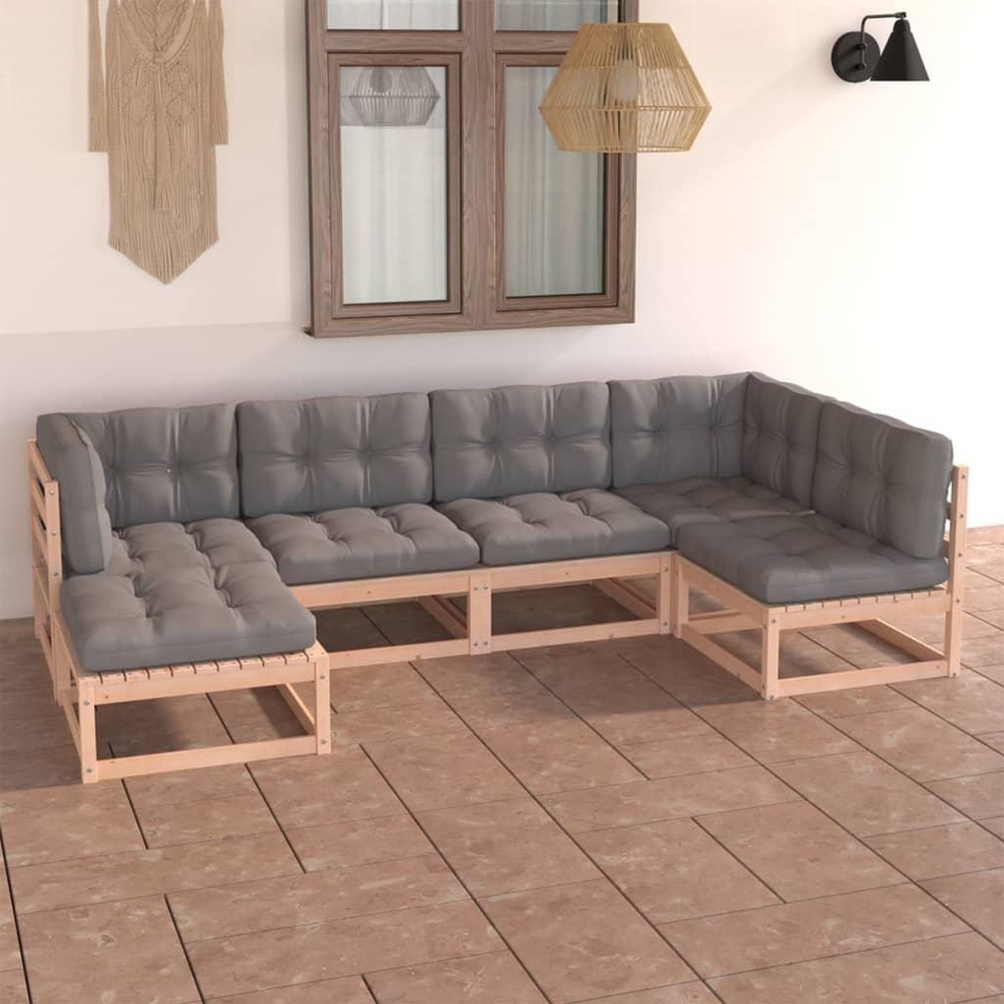 Voir la diapositive 1 : VIDAXL Salon de jardin 6 pcs avec coussins Bois de pin massif