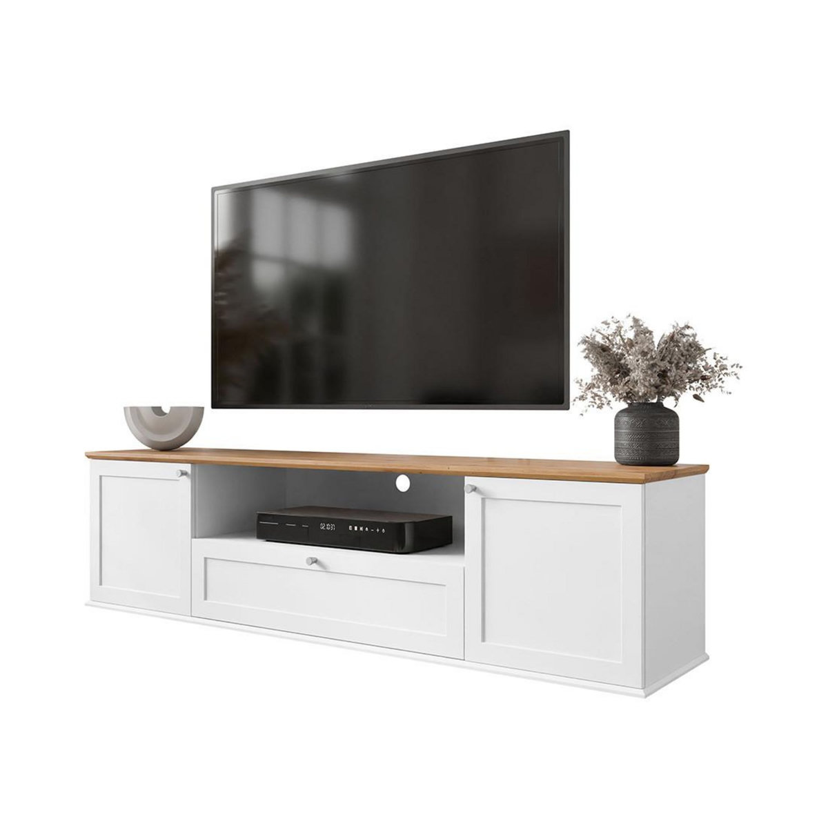 BEST MOBILIER Francesco - meuble tv - effet bois et blanc - 2 portes, 1 tiroir et 1 niche - 182 cm