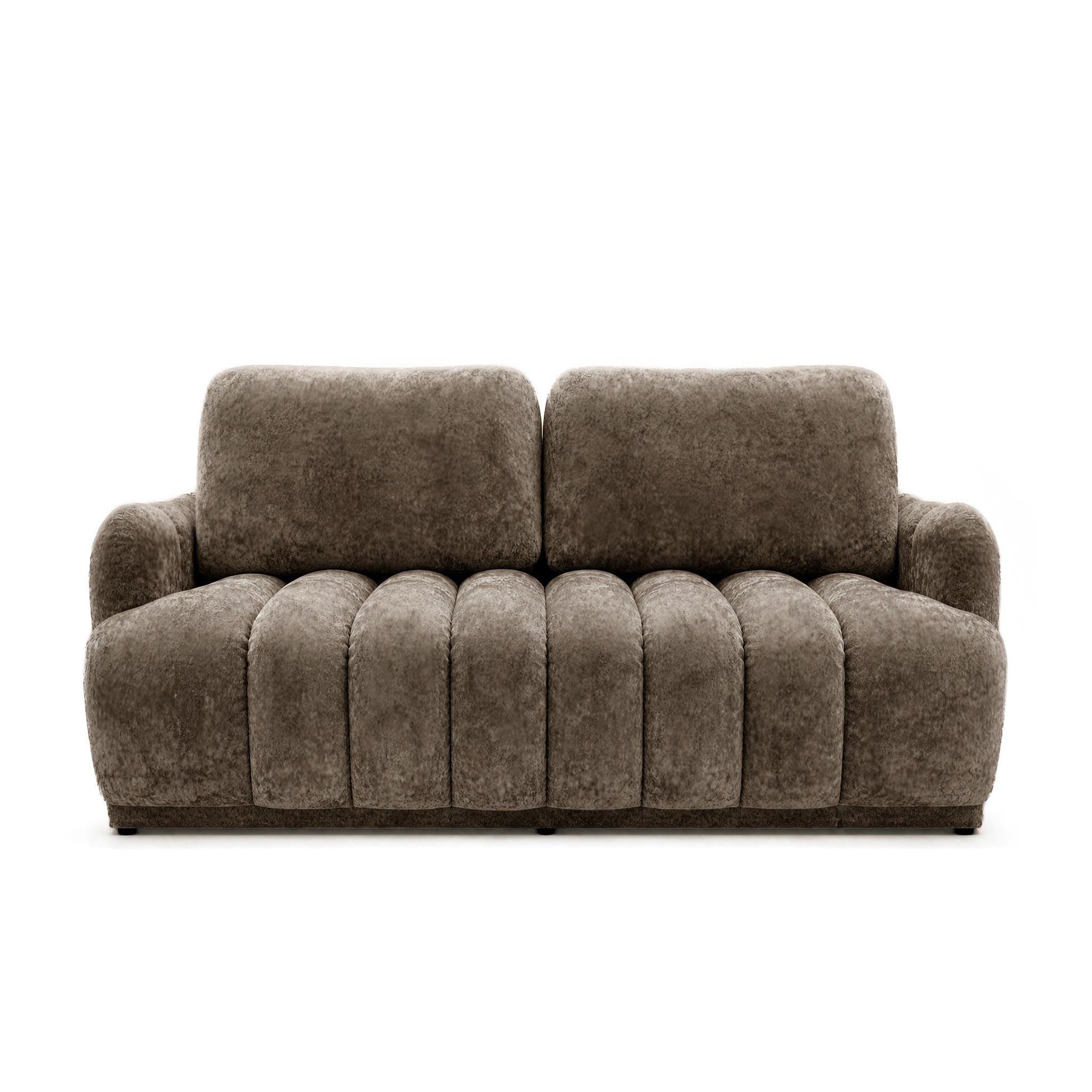 BEST MOBILIER Silvia - canapé droit 3 places convertible avec coffre - en tissu bouclette. Coloris disponibles : Gris, Beige, Marron