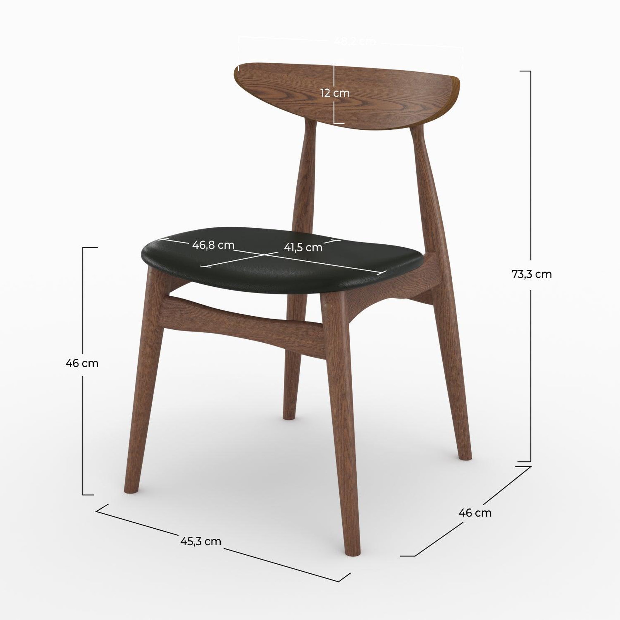Voir la diapositive 4 : MAISON PAVANE Lot de 2 chaises en cuir synthétique noir et bois d'hévéa-josette