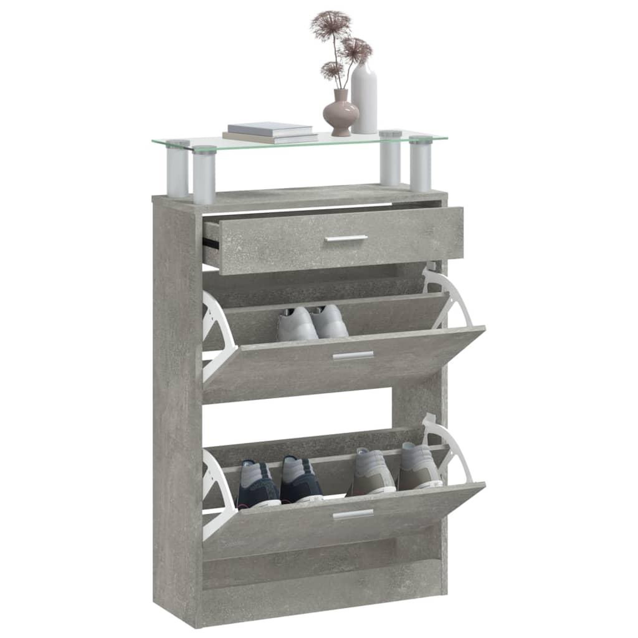 Voir la diapositive 4 : VIDAXL Armoire a chaussures Gris beton 63x24x104 cm Bois d'ingenierie