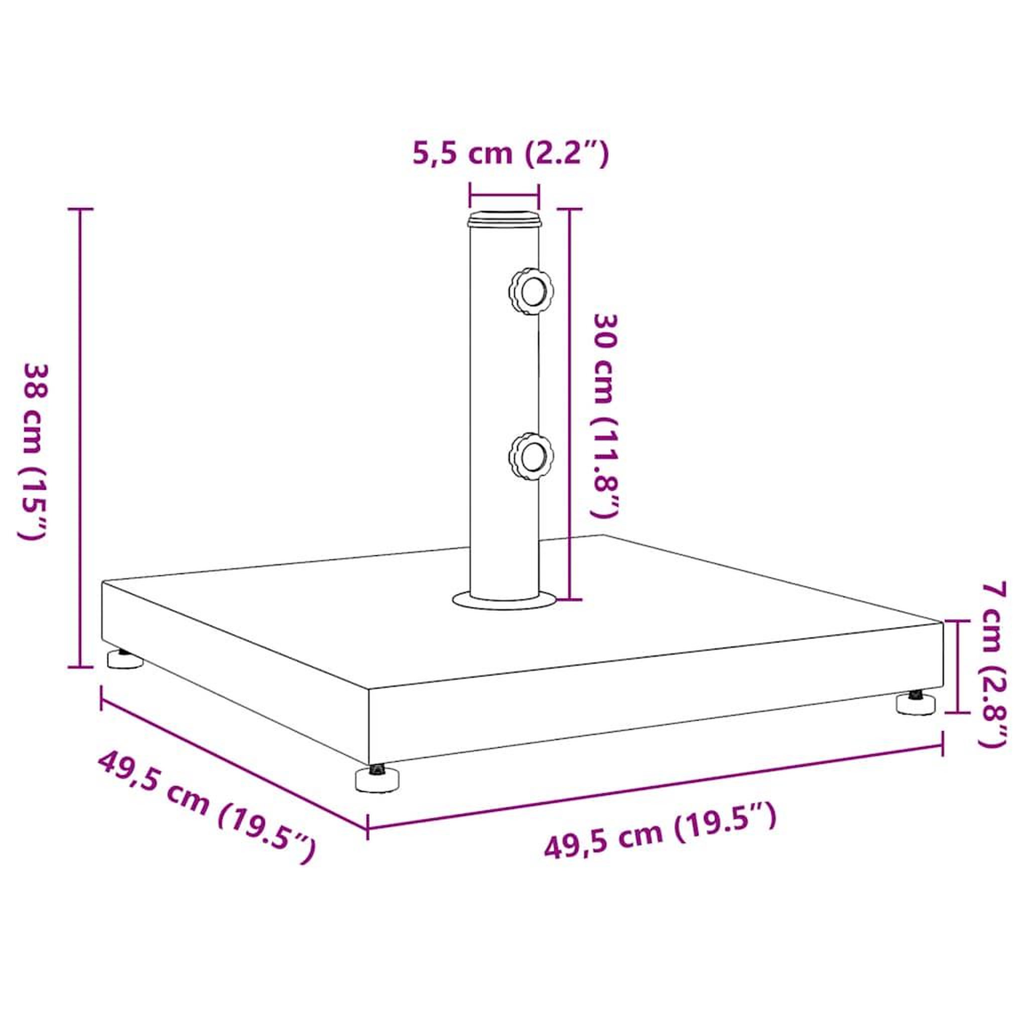 Voir la diapositive 6 : VIDAXL Base de parasol pour mats Ø32/38/48 mm 28 kg carre