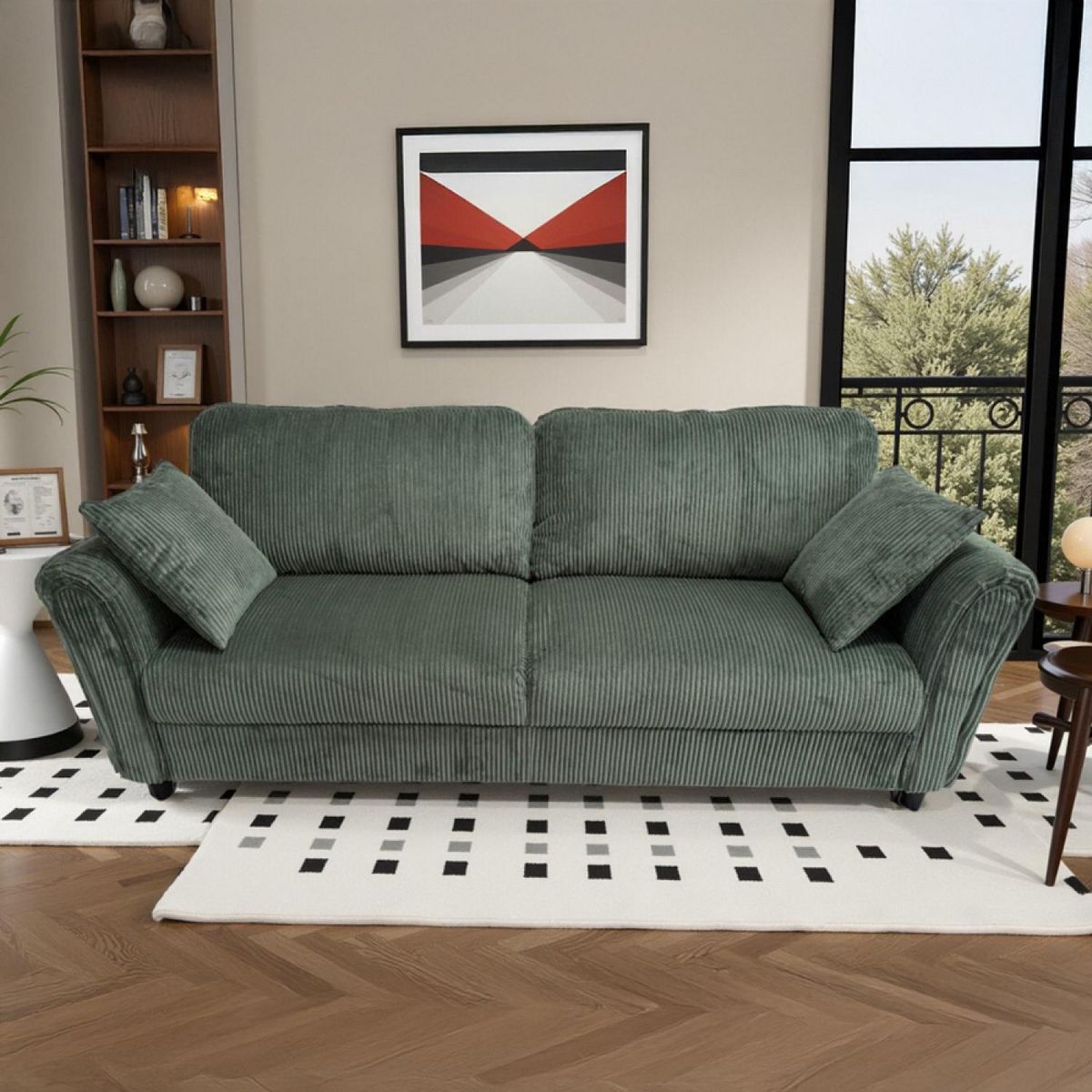 CONCEPT USINE Canapé droit 4 places en velours côtelé vert LUCERNE