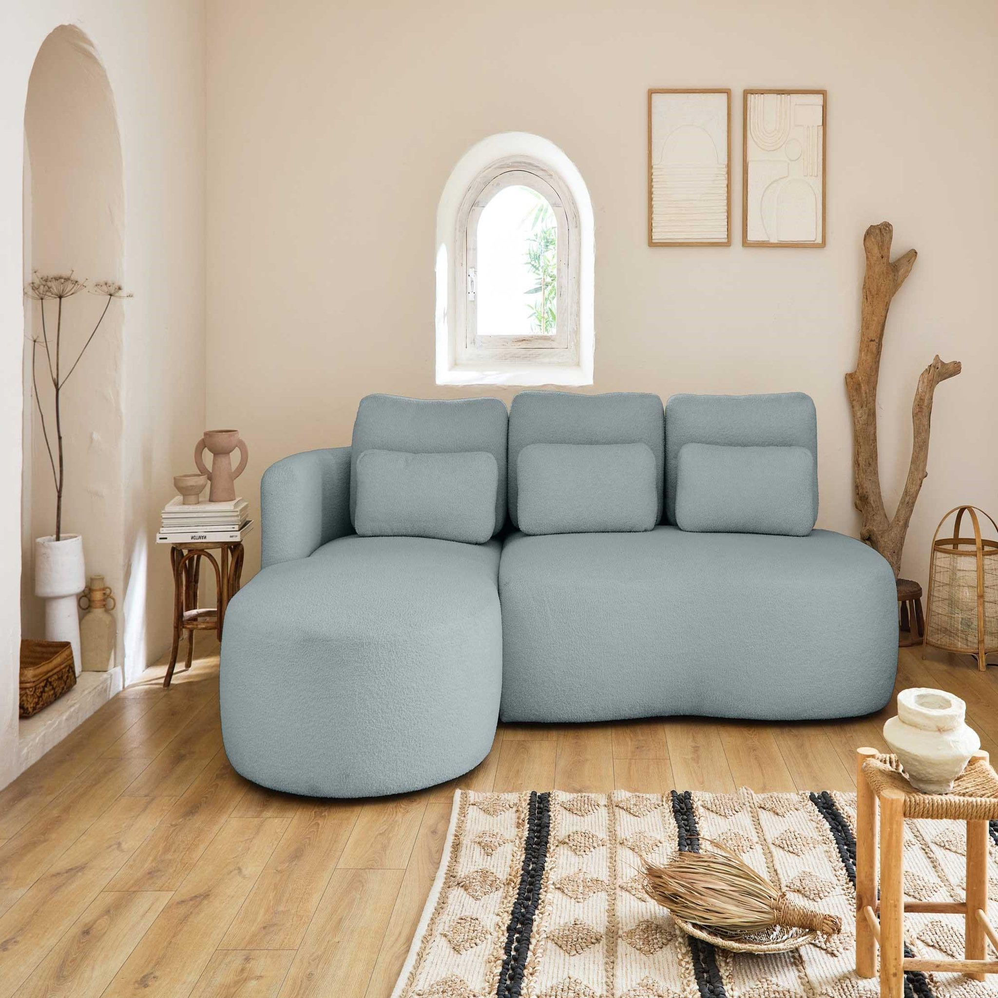 Voir la diapositive 6 : BEST MOBILIER Mahina - canapé d'angle gauche - 4 places - convertible avec coffre - en tissu bouclette