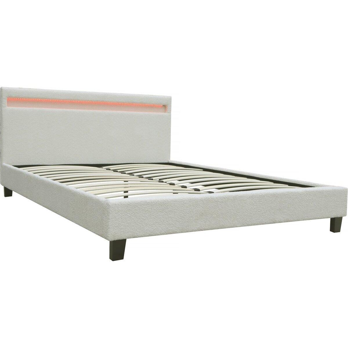 Habitat et Jardin Lit tissu bouclette avec LED  Maria  160 x 200 cm - Crème