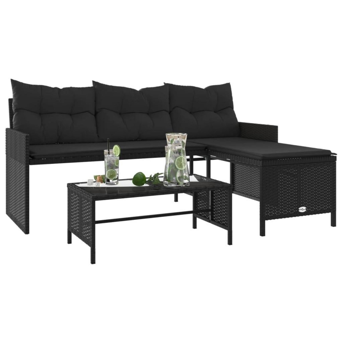 VIDAXL Canape de jardin avec table et coussins en forme de L noir