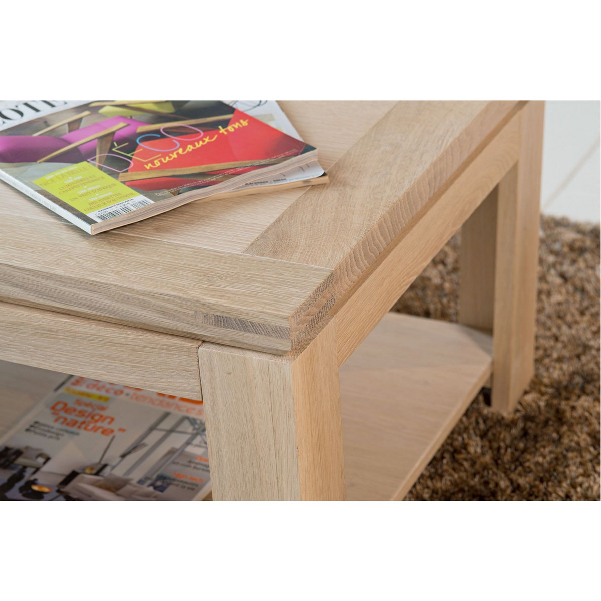 HELLIN Table basse rectangulaire bois chêne blanchi massif - BOSTON