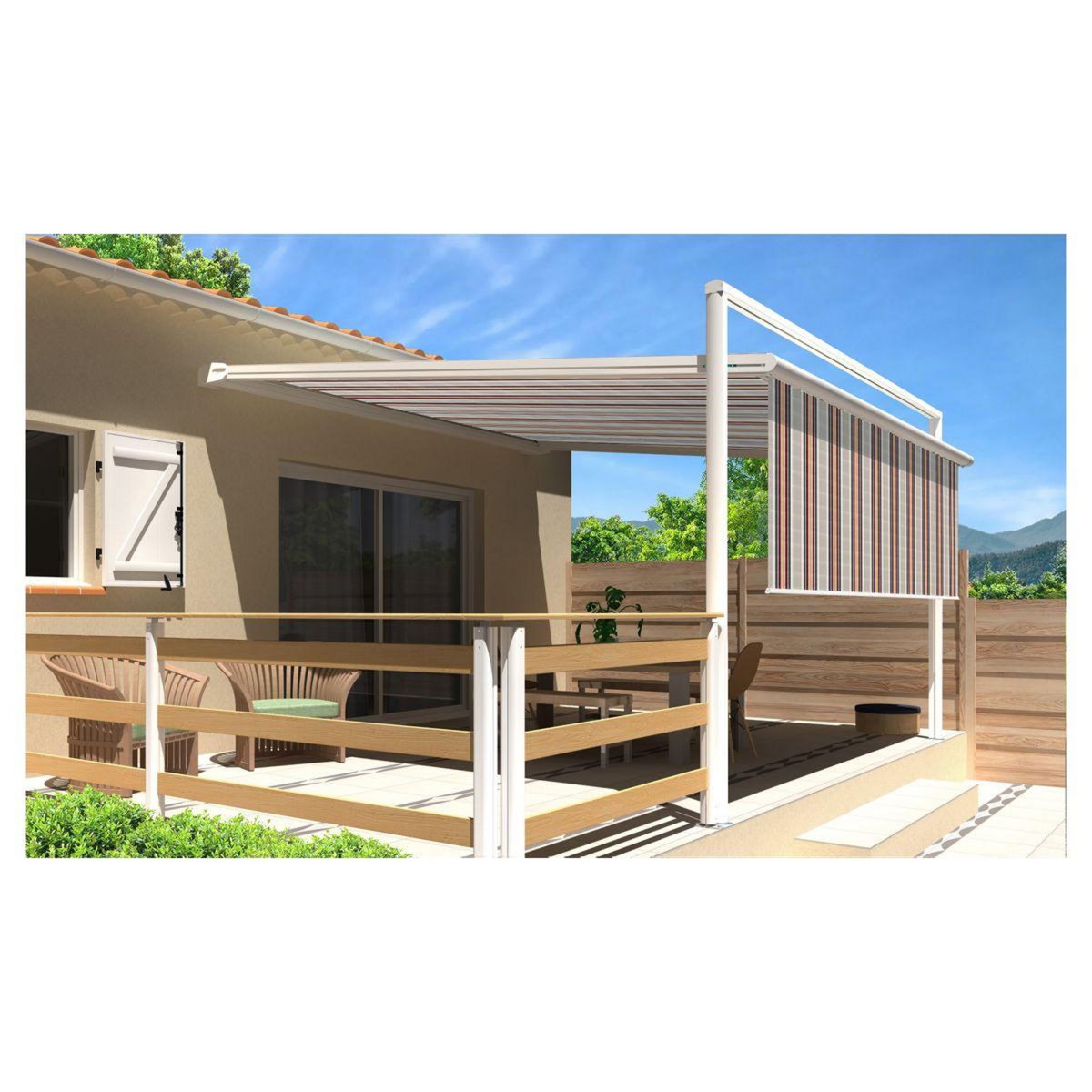 SUNSTYL Pergola blanche motorisée 4x4x1,50m avec lambrequins MELODIE