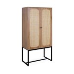 SWEEEK Buffet rétro décor bois foncé et cannage 2 portes avec pieds en métal noir H165cm