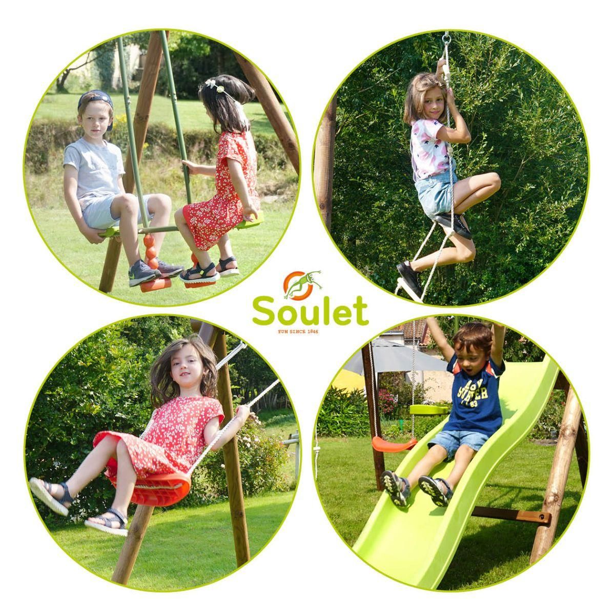 Soulet Portique balançoire avec toboggan - Bois - H1.95m - MURIER