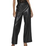 Vila Pantalon Similicuir  Femme Vila Vielie Wide. Coloris disponibles : Noir