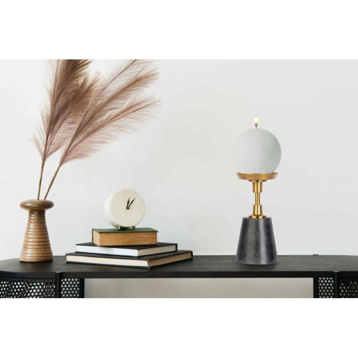 Paris Prix Bougeoir Design en Marbre  Fayya  22cm Noir & Or