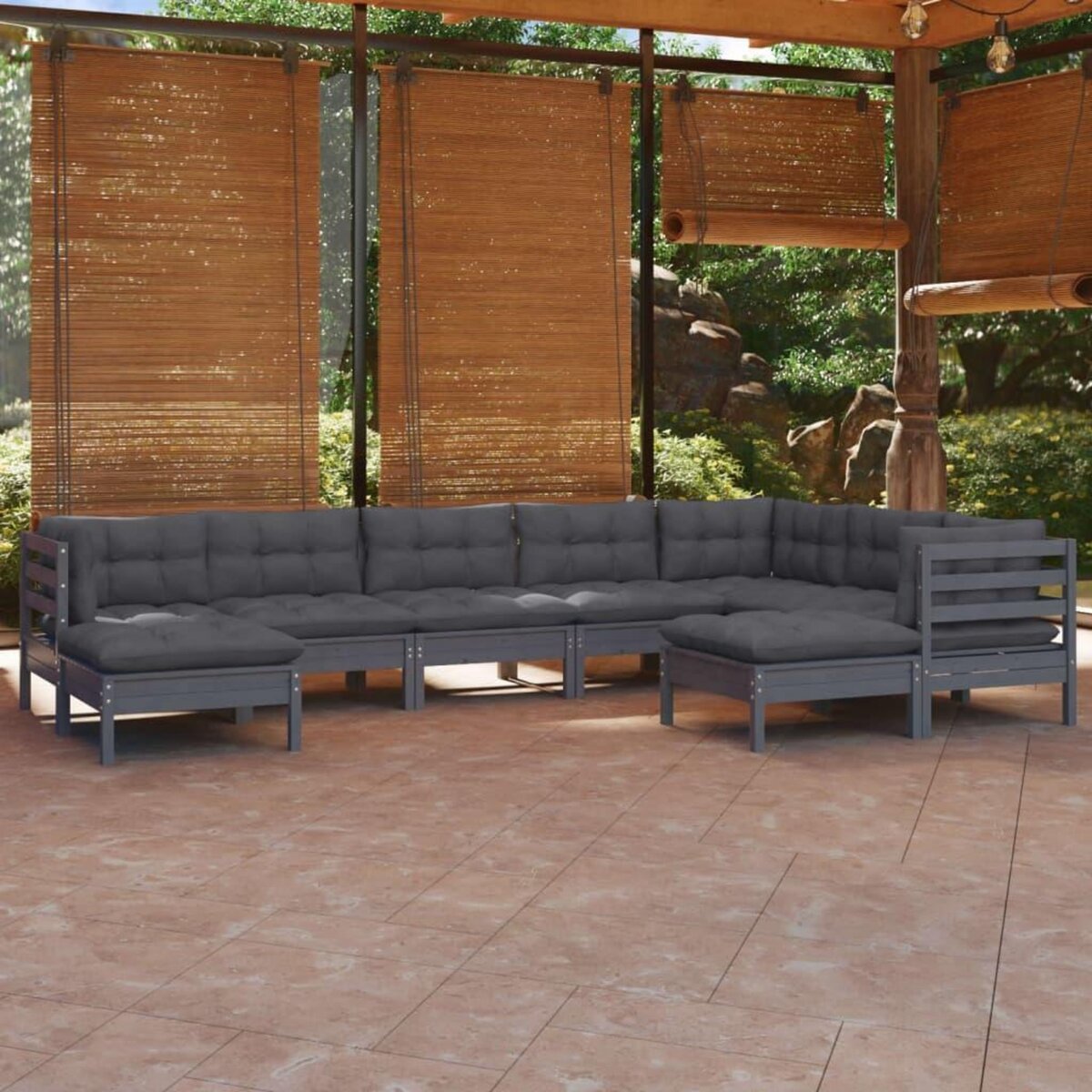 VIDAXL Salon de jardin 9 pcs avec coussins gris bois de pin solide