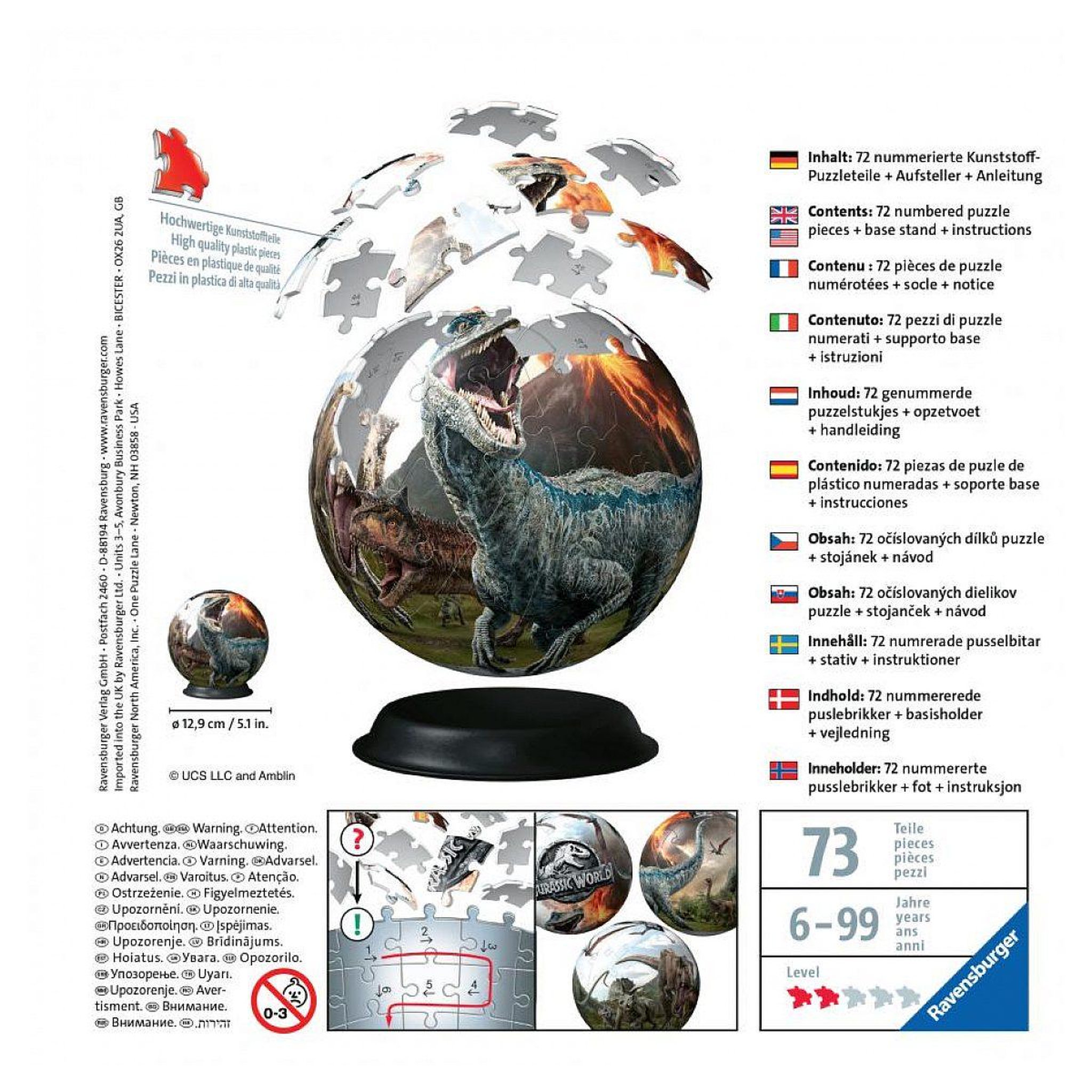 Voir la diapositive 2 : RAVENSBURGER Puzzle 3d rond 72 p - jurassic world