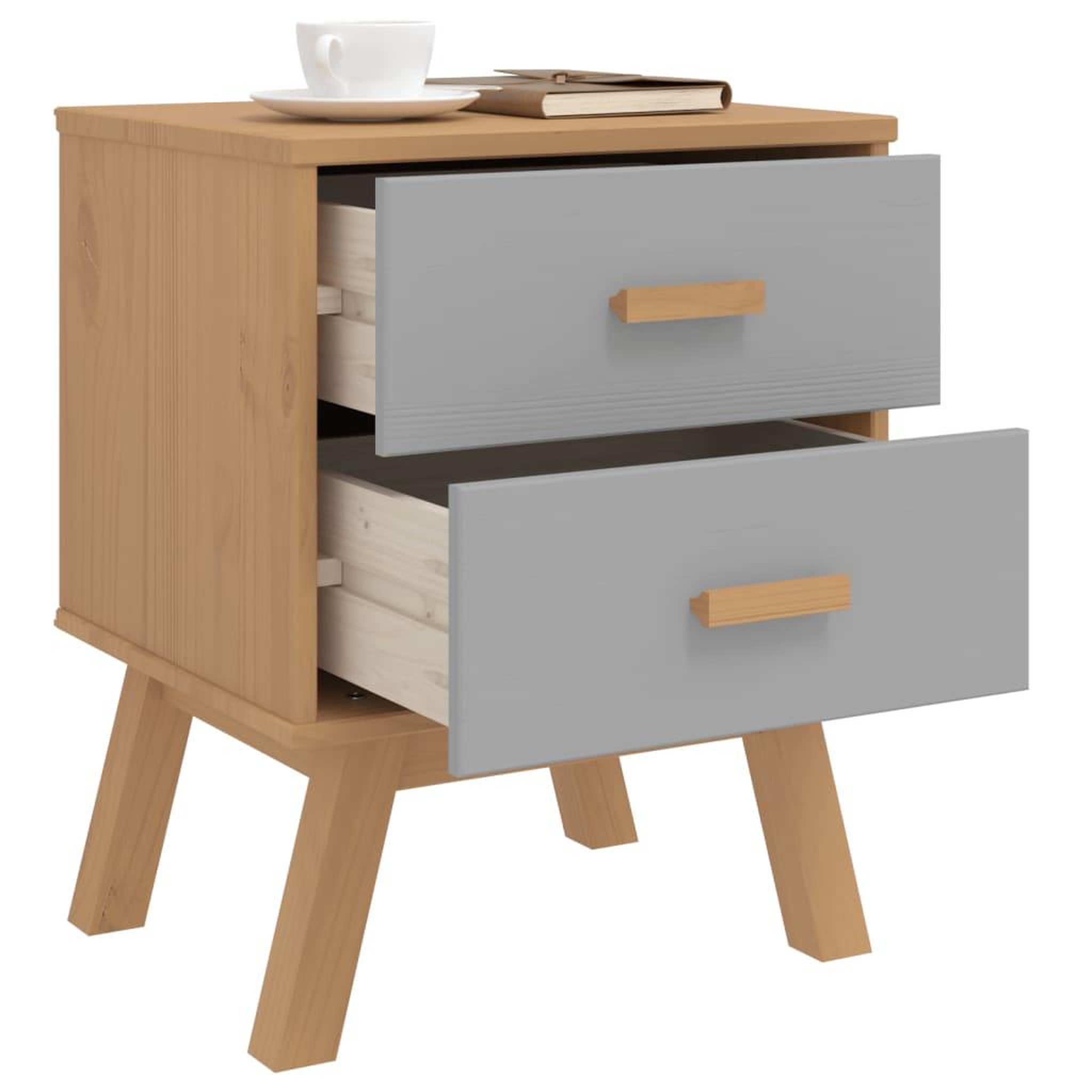 Voir la diapositive 4 : VIDAXL Table de chevet OLDEN gris et marron bois de pin solide