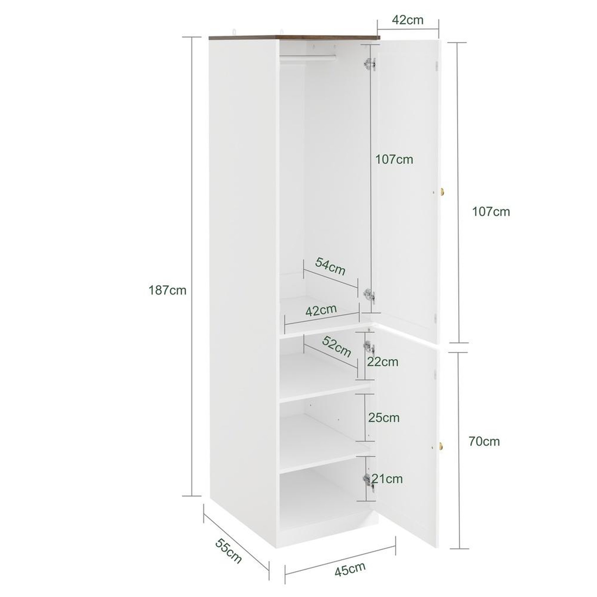 Voir la diapositive 3 : SOBUY Armoire étroite 2 portes blanc avec décor bois 45x55x187cm ksb03-w