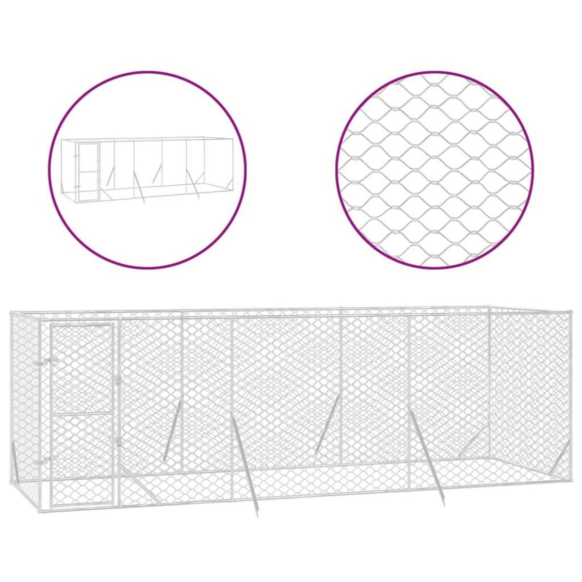 VIDAXL Chenil d'exterieur pour chiens argente 6x2x2 m acier galvanise