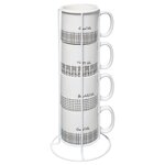 SECRET DE GOURMET Lot de 4 Mugs & Rack Design  Life  24cl Blanc