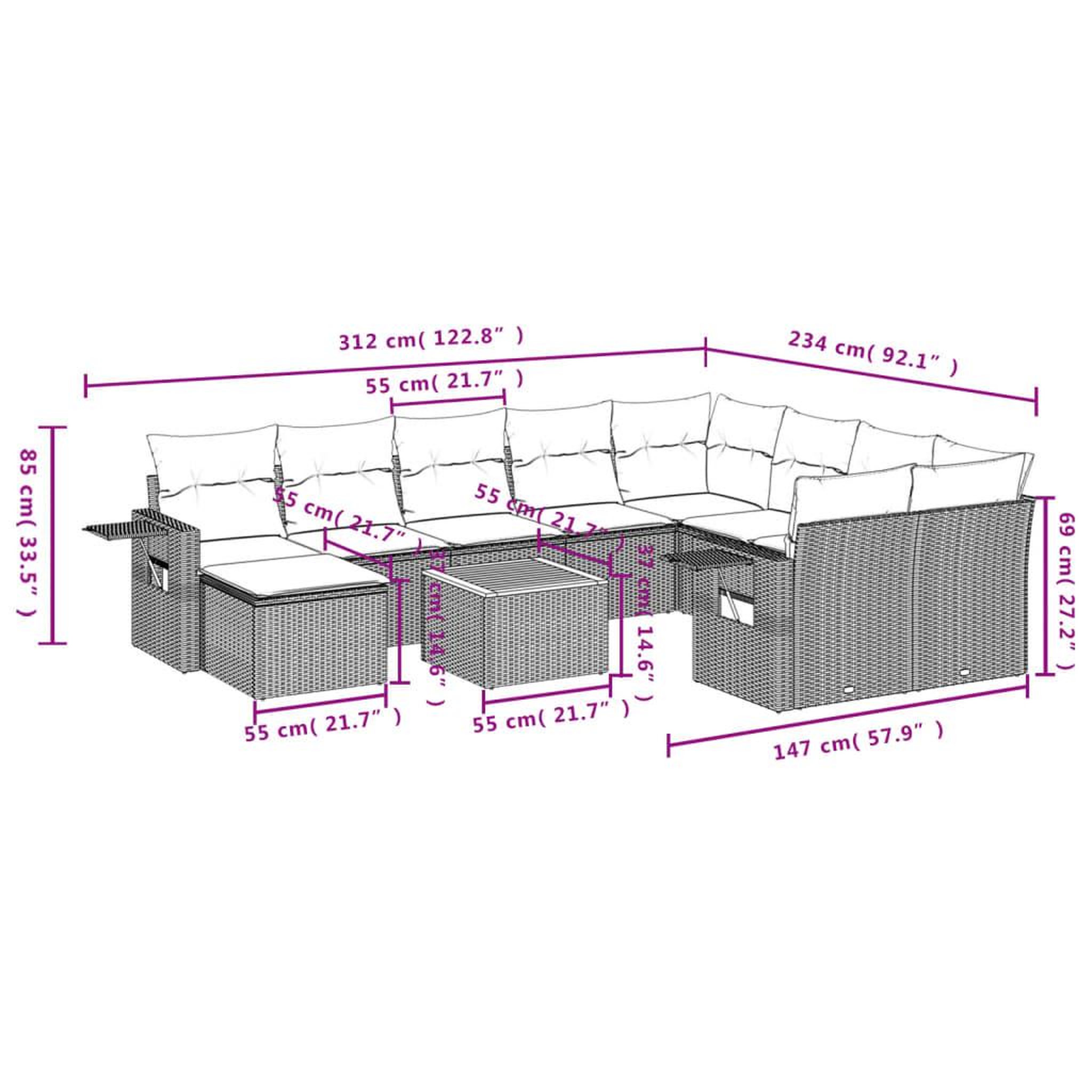 Voir la diapositive 3 : VIDAXL Salon de jardin 11 pcs avec coussins noir resine tressee