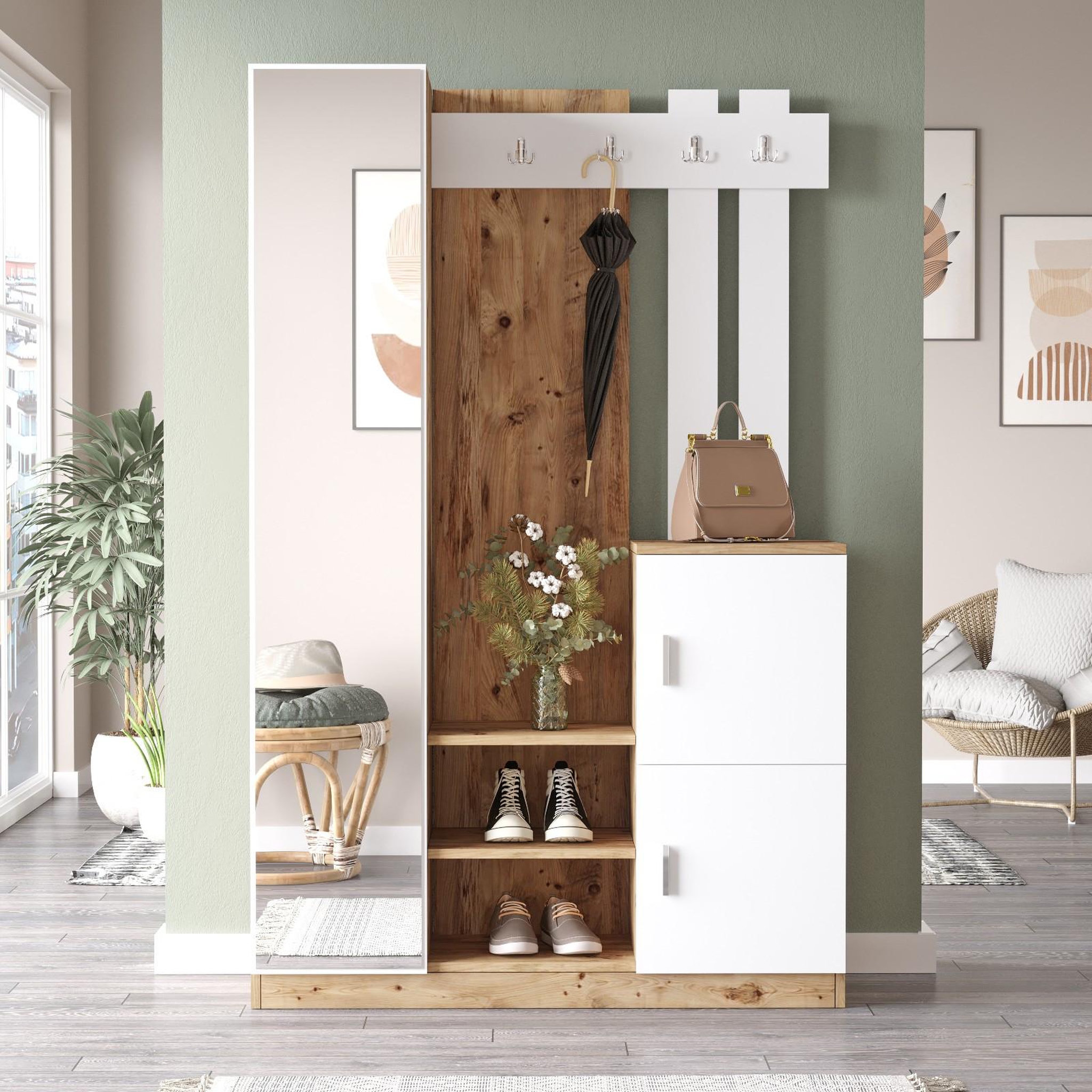Voir la diapositive 2 : Habitat et Jardin Meuble d'entrée en bois  dd7  - 113 x 37 x 179 cm - blanc