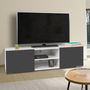 Voir la diapositive 2 : ID MARKET Meuble TV 113 cm ELI blanc portes gris anthracite