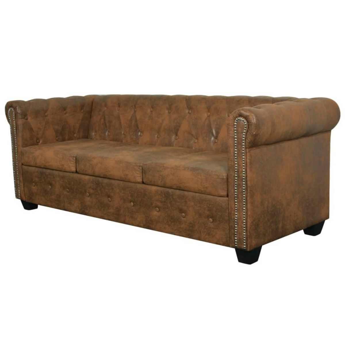 VIDAXL Canape Chesterfield 3 places cuir artificiel marron