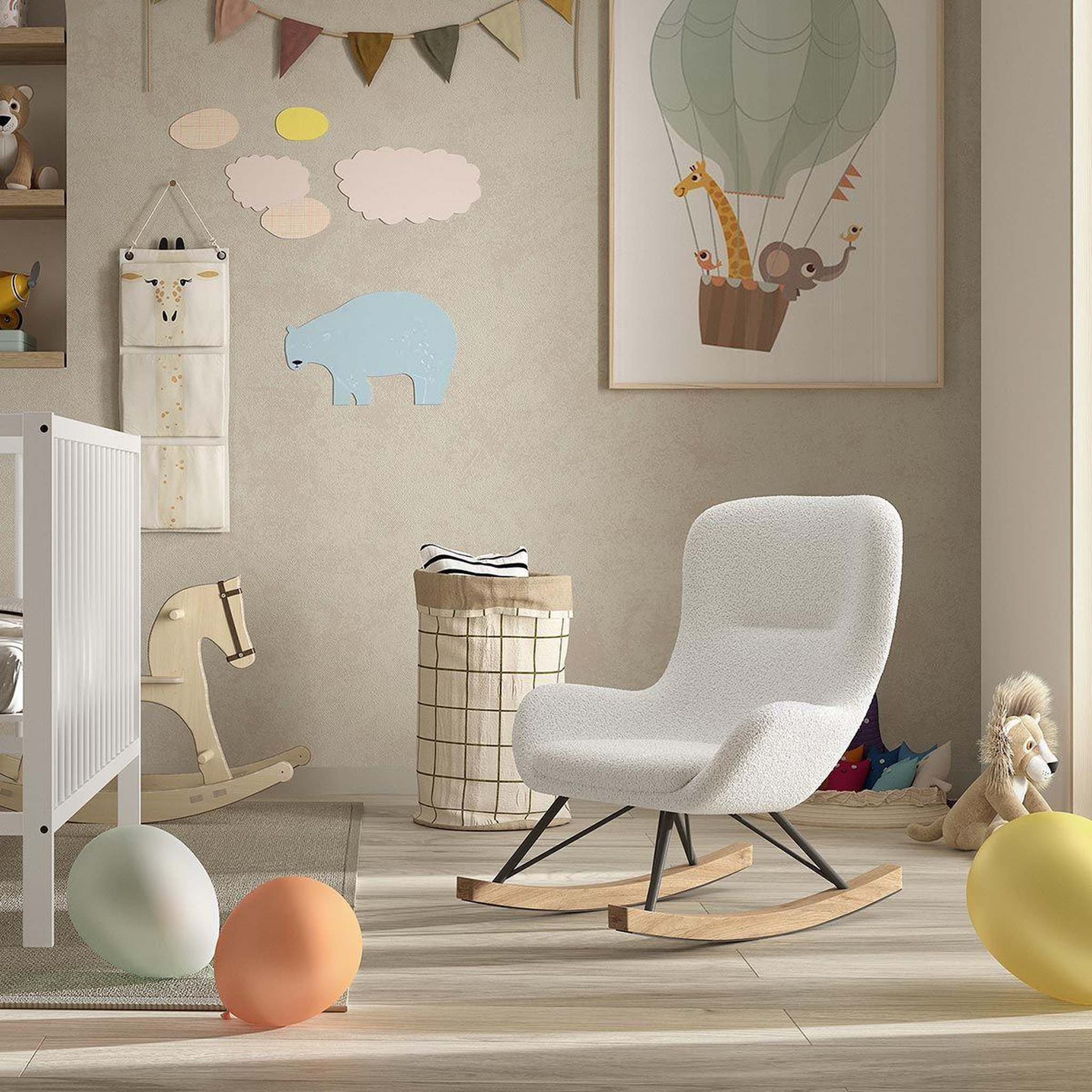 Voir la diapositive 2 : Paris Prix Fauteuil à bascule bouclette  rocky  68cm blanc