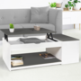Voir la diapositive 2 : ID MARKET Table basse plateau relevable rectangulaire ELEA avec coffre bois blanc et gris