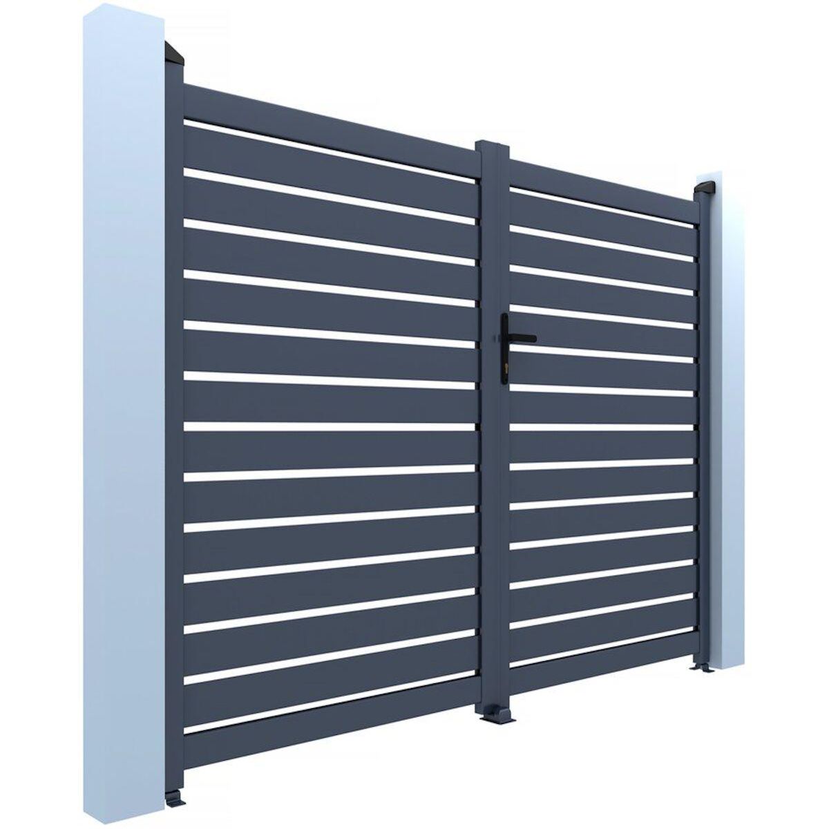 Habitat et Jardin Portail semi-ajouré en aluminium  Julien - 340 x 140 cm - Gris