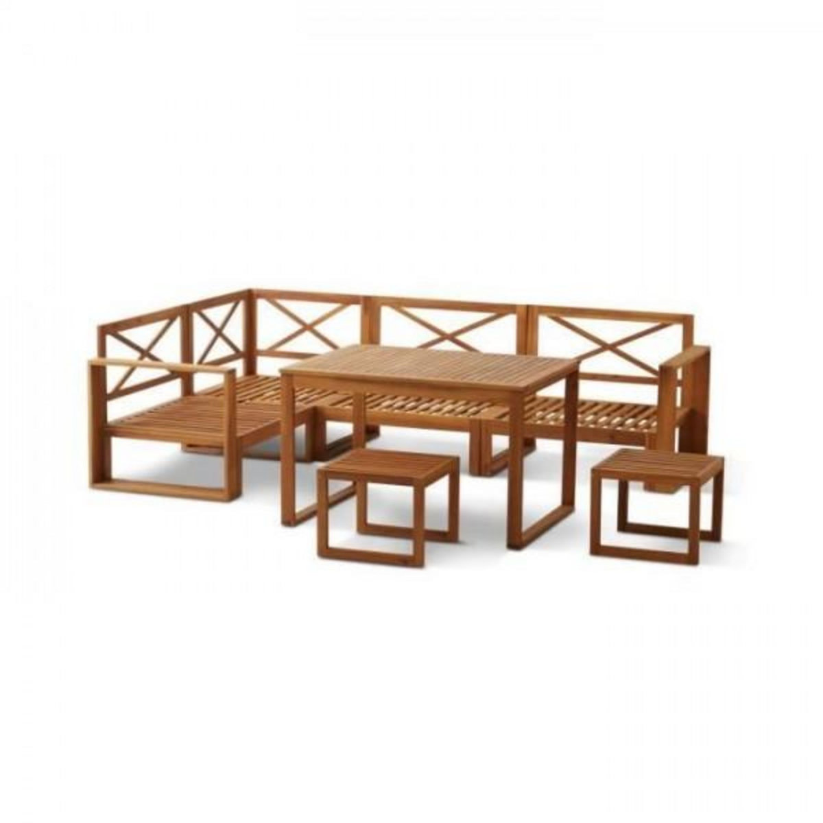 BOCARNEA Salon de jardin en bois d'Acacia FSC avec coussins + housse de protection - 7 personnes - LEVATA - Gris