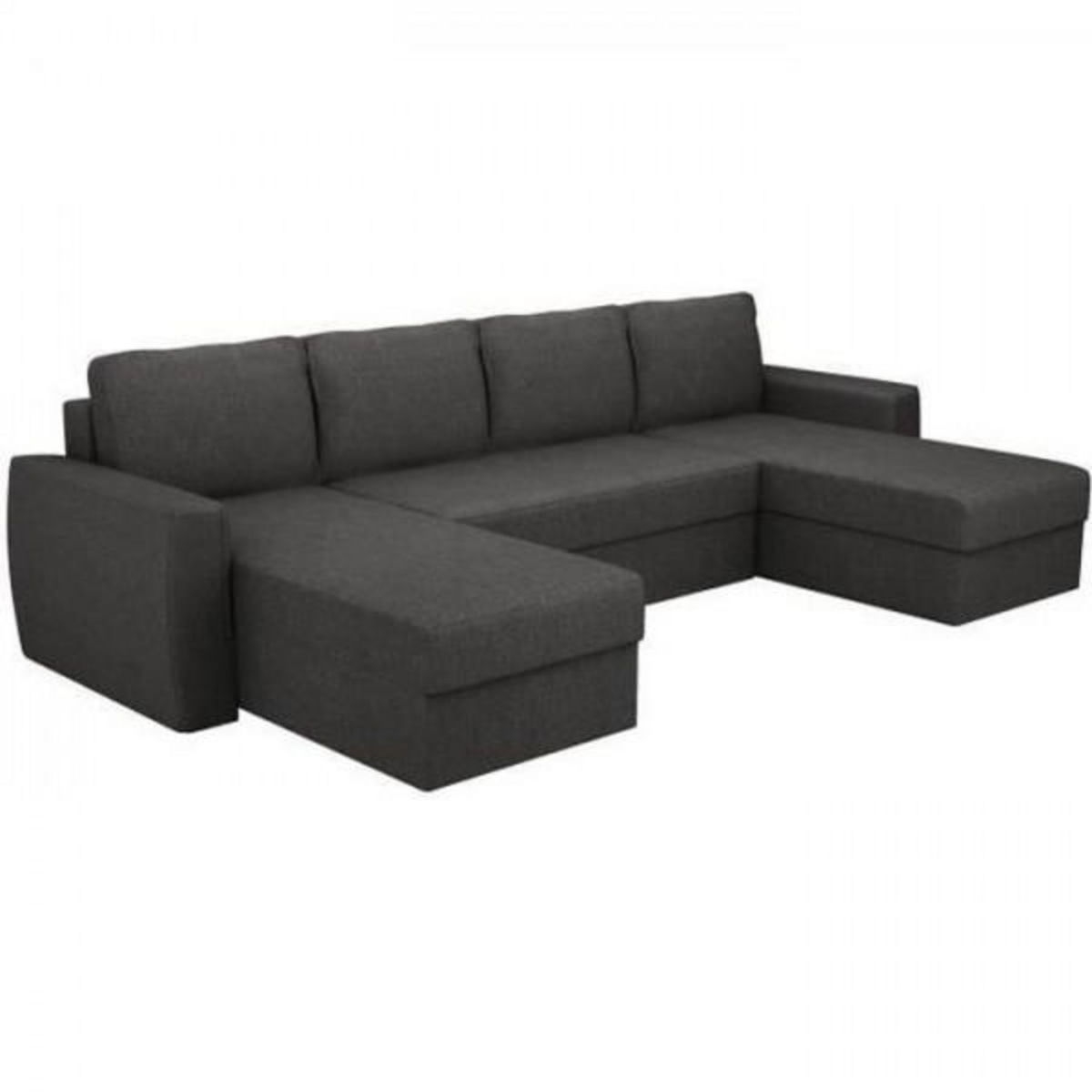 MARKET24 Canapé d'angle panoramique convertible 5 places JAMES - Tissu anthracite - L 298 x P 142 x H 85 cm