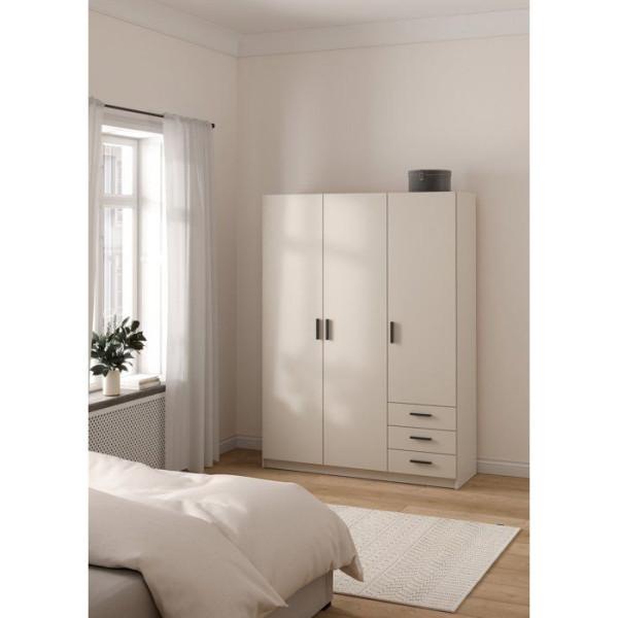 Voir la diapositive 6 : MARKET24 Armoire VEGA - Décor cachemire - 3 portes + 3 tiroirs - L 147 x P 49,8 x H 200,4 cm