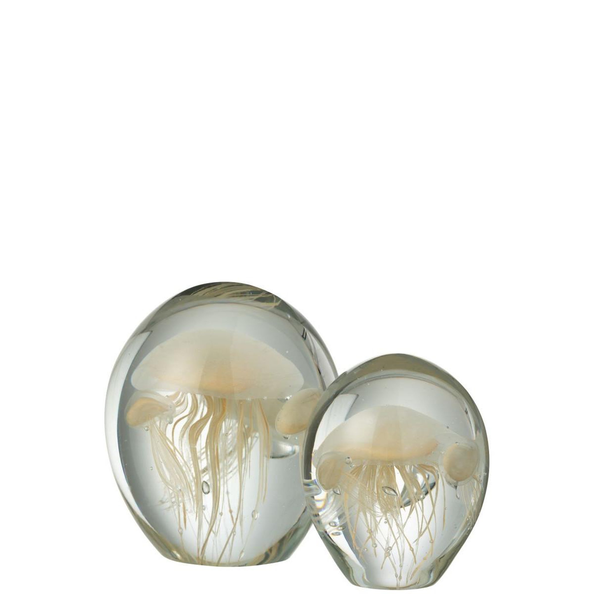Voir la diapositive 2 : J-LINE Presse-papier en verre méduses  calypso  12cm beige