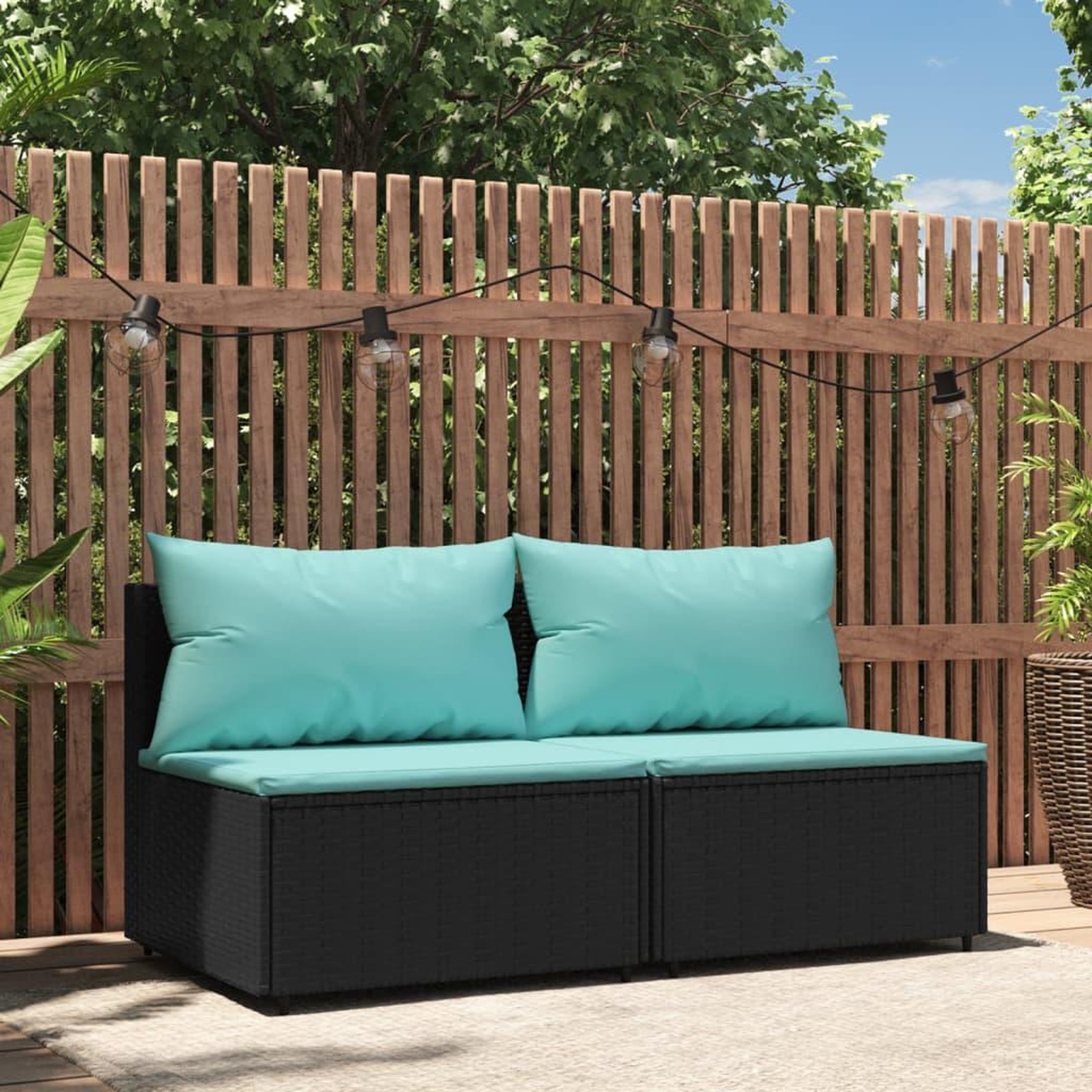 VIDAXL Canapes centraux de jardin et coussins 2pcs Noir Resine tressee