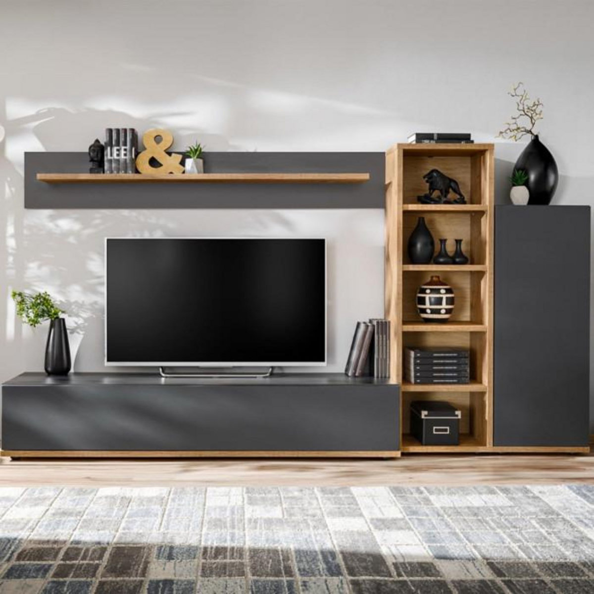 Paris Prix Ensemble Meuble TV Design  Skill  240cm Anthracite & Naturel