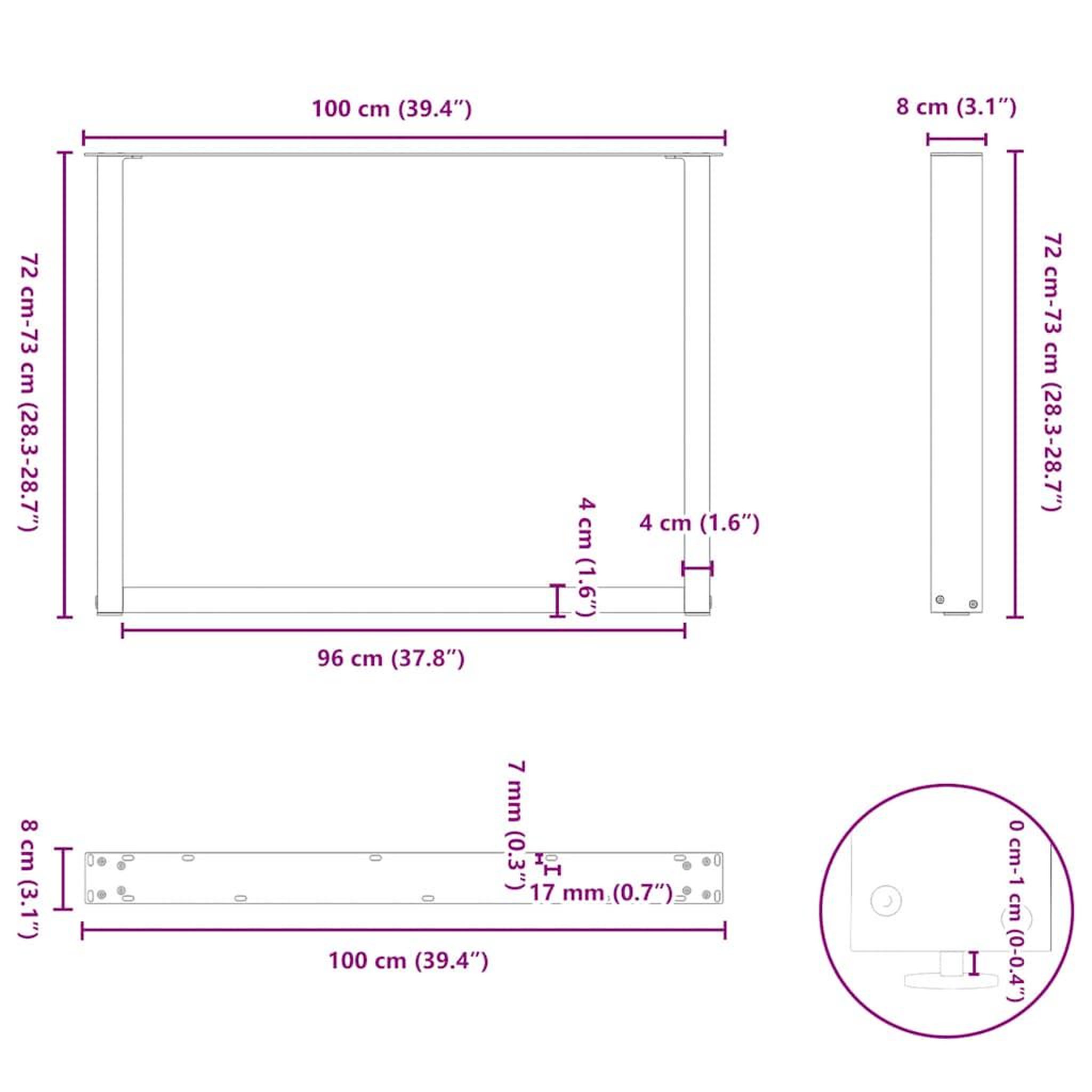 Voir la diapositive 6 : VIDAXL Pieds de table a manger forme de U 2 pcs noir 100x(72-73) cm