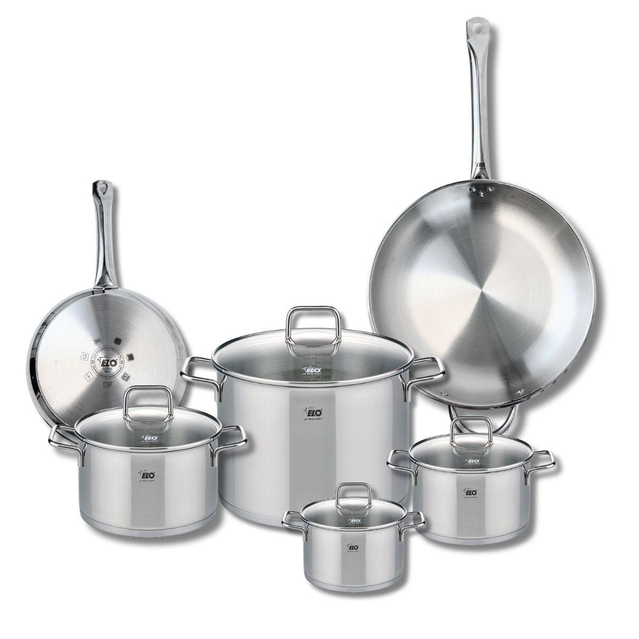 ELO Ensemble de 2 poêles de cuisson 24 et 32 cm et 4 faitouts 14, 16, 20 et 26 cm elo profi citrin