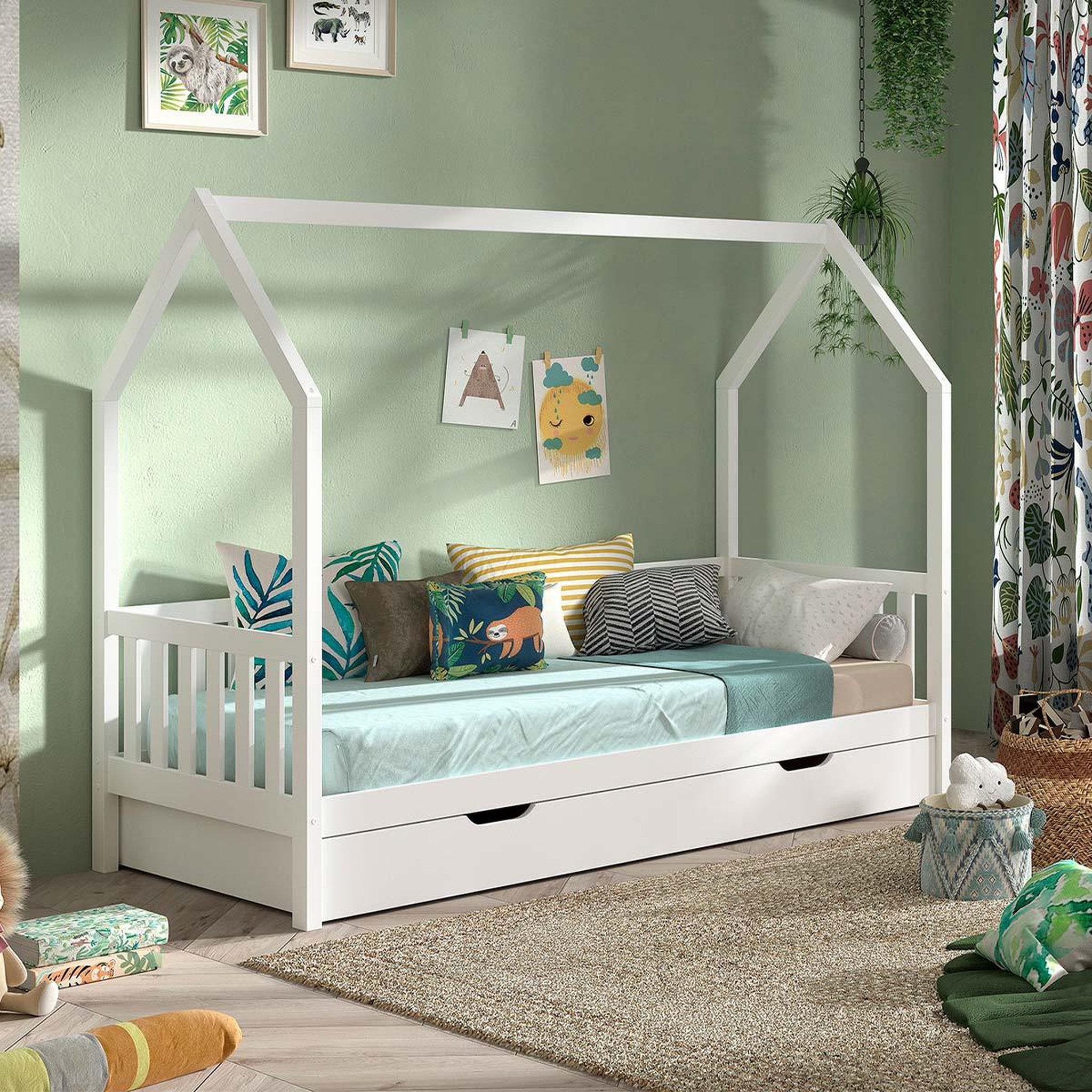 Voir la diapositive 4 : Paris Prix Pack - lit enfant & tiroir-lit  cabane  90x200cm blanc