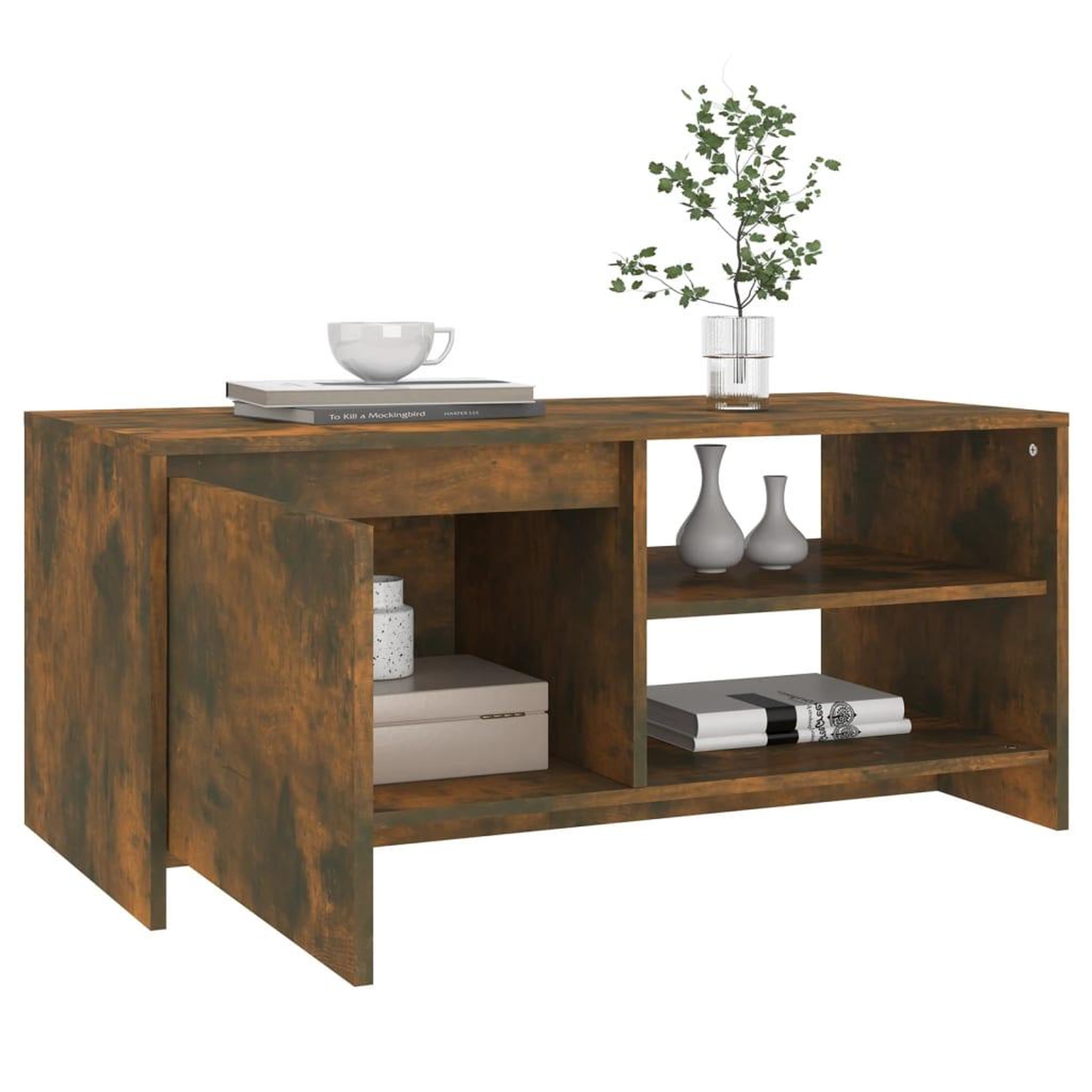 Voir la diapositive 4 : VIDAXL Table basse Chene fume 102x50x45 cm Bois d'ingenierie