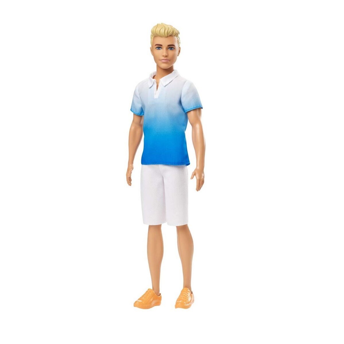 MATTEL Poupée Ken Fashionistas blond avec polo dégradé bleu et bermuda blanc - Barbie