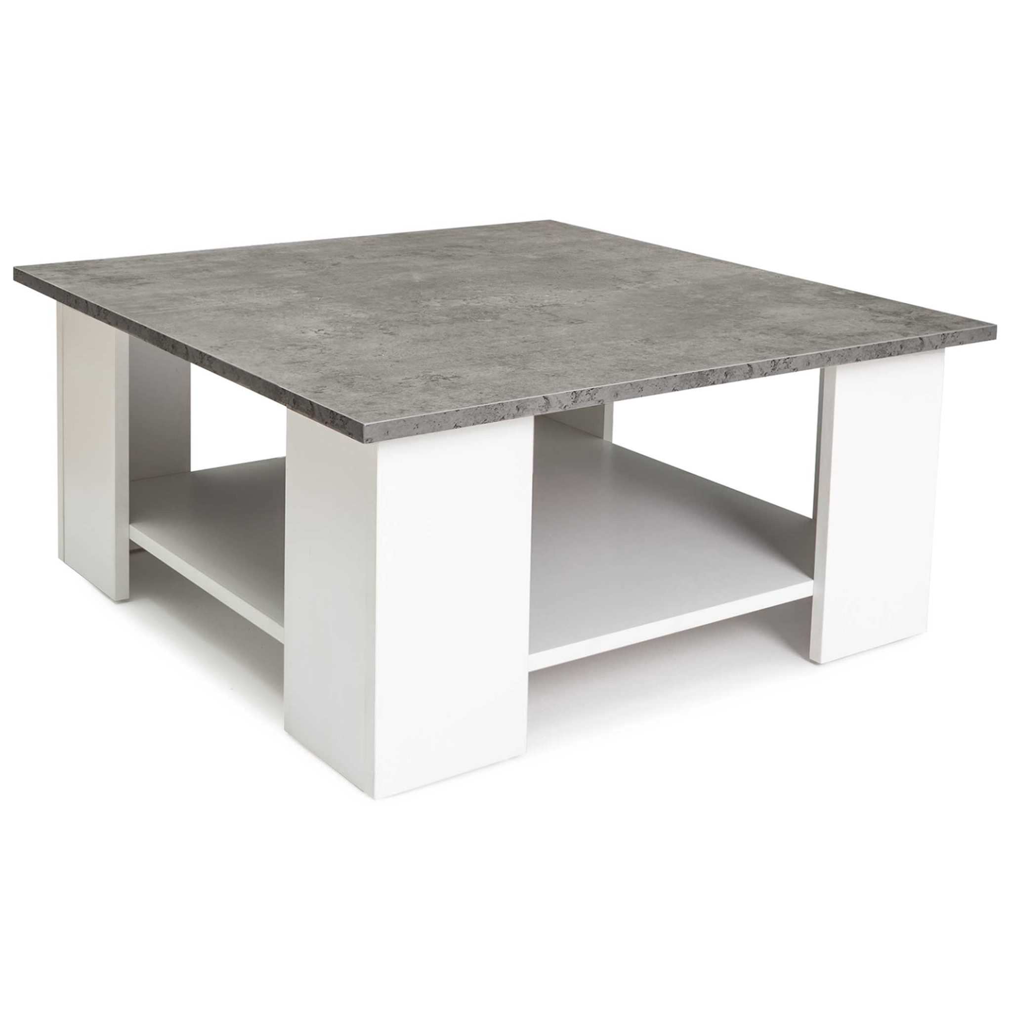 ID MARKET Table basse carrée eli blanche plateau effet béton