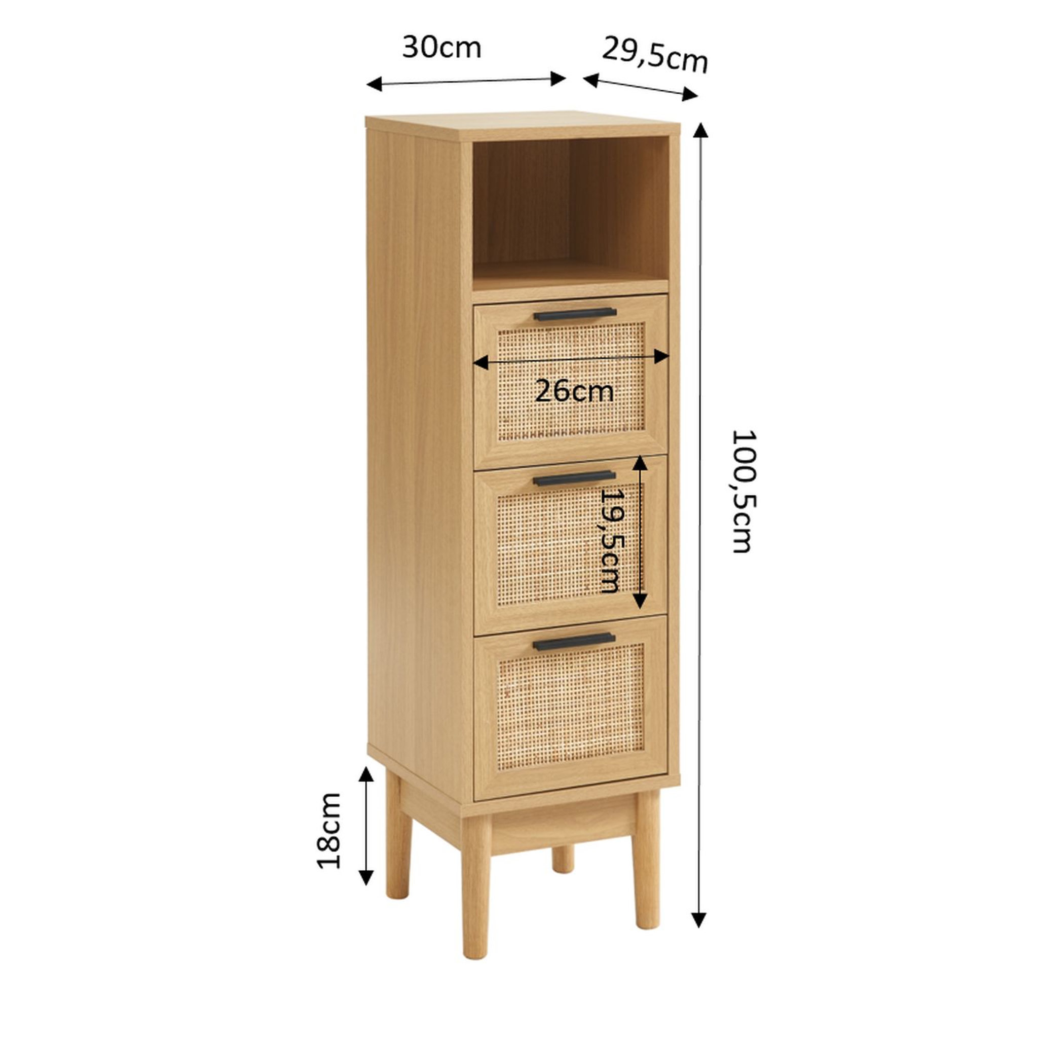 Voir la diapositive 4 : Demi colonne de rangement salle de bain avec cannage naturel H100cm AMANDINE