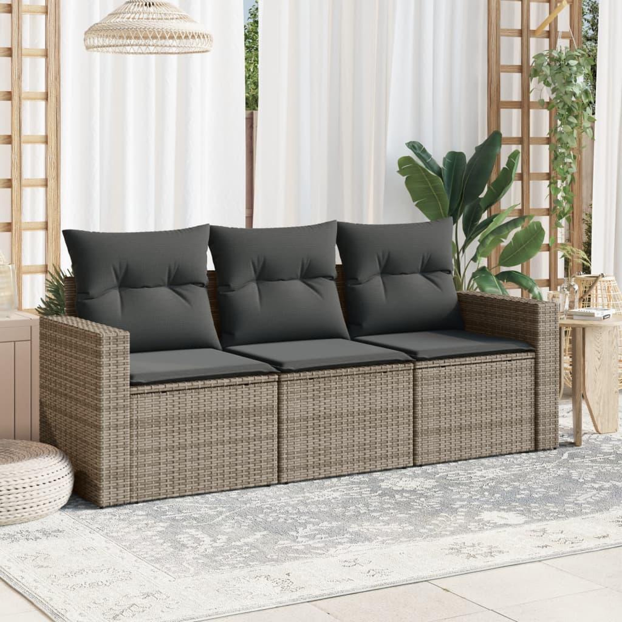 VIDAXL Salon de jardin avec coussins 3 pcs gris resine tressee